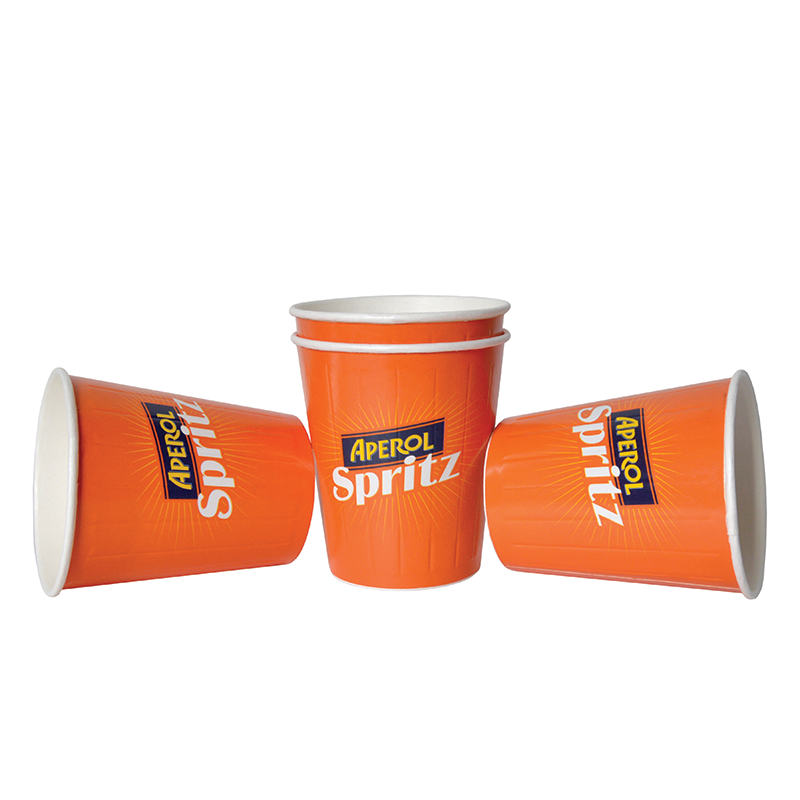 aperol-spritz-custom-printed-8-oz-paper-cups Gobelet en carton personnalisée, Custom printed paper cups, Kubki papierowe z nadrukiem, Pappbecher mit individuell bedruckt, Pappersmuggar med eden tryck