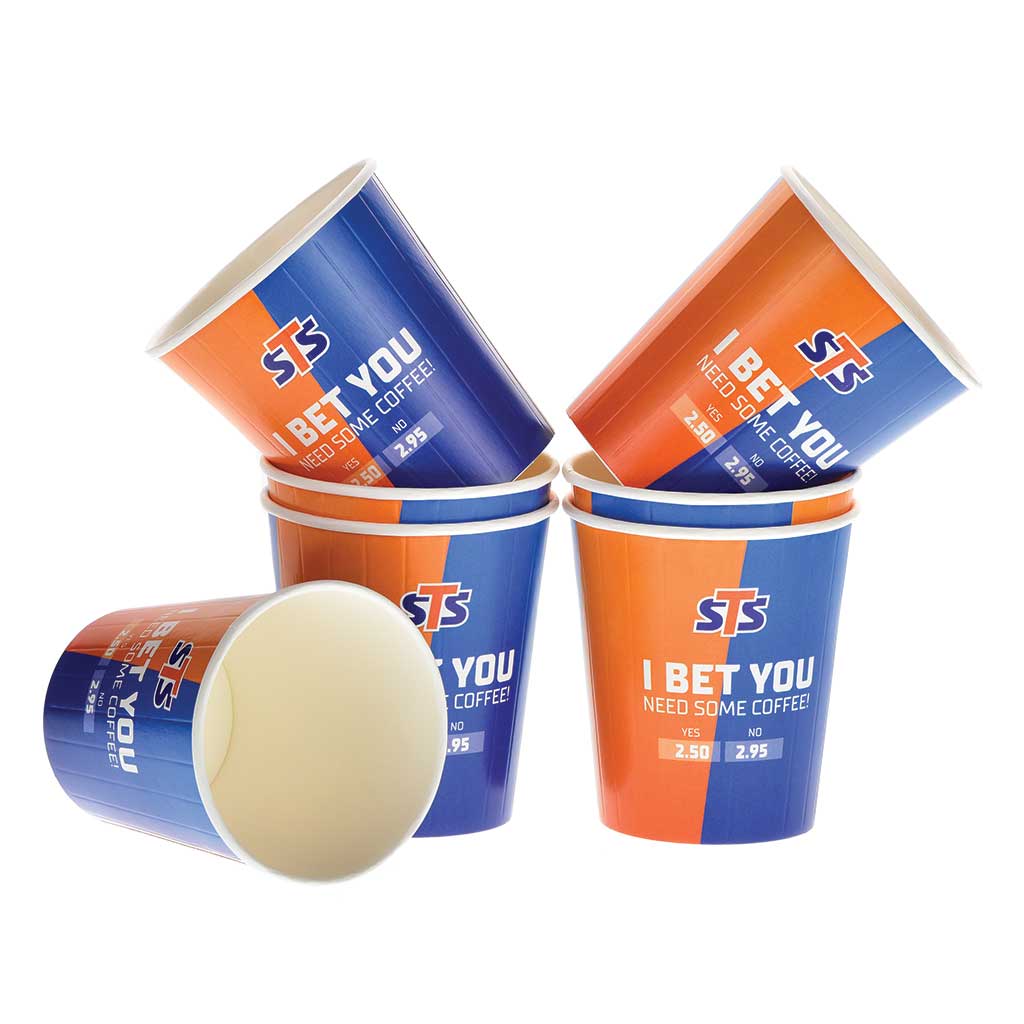 Gobelet en carton personnalisée, Custom printed paper cups, Kubki papierowe z nadrukiem indywidualnym, Pappbecher mit individuell bedruckt, Pappersmuggar med eden tryck.